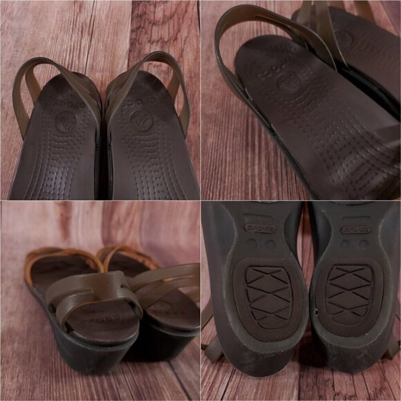 Crocs Womens Size 6 Huarache Mini Wedge Bronze Espresso Open Toe Sandals Shoes - Picture 10 of 14